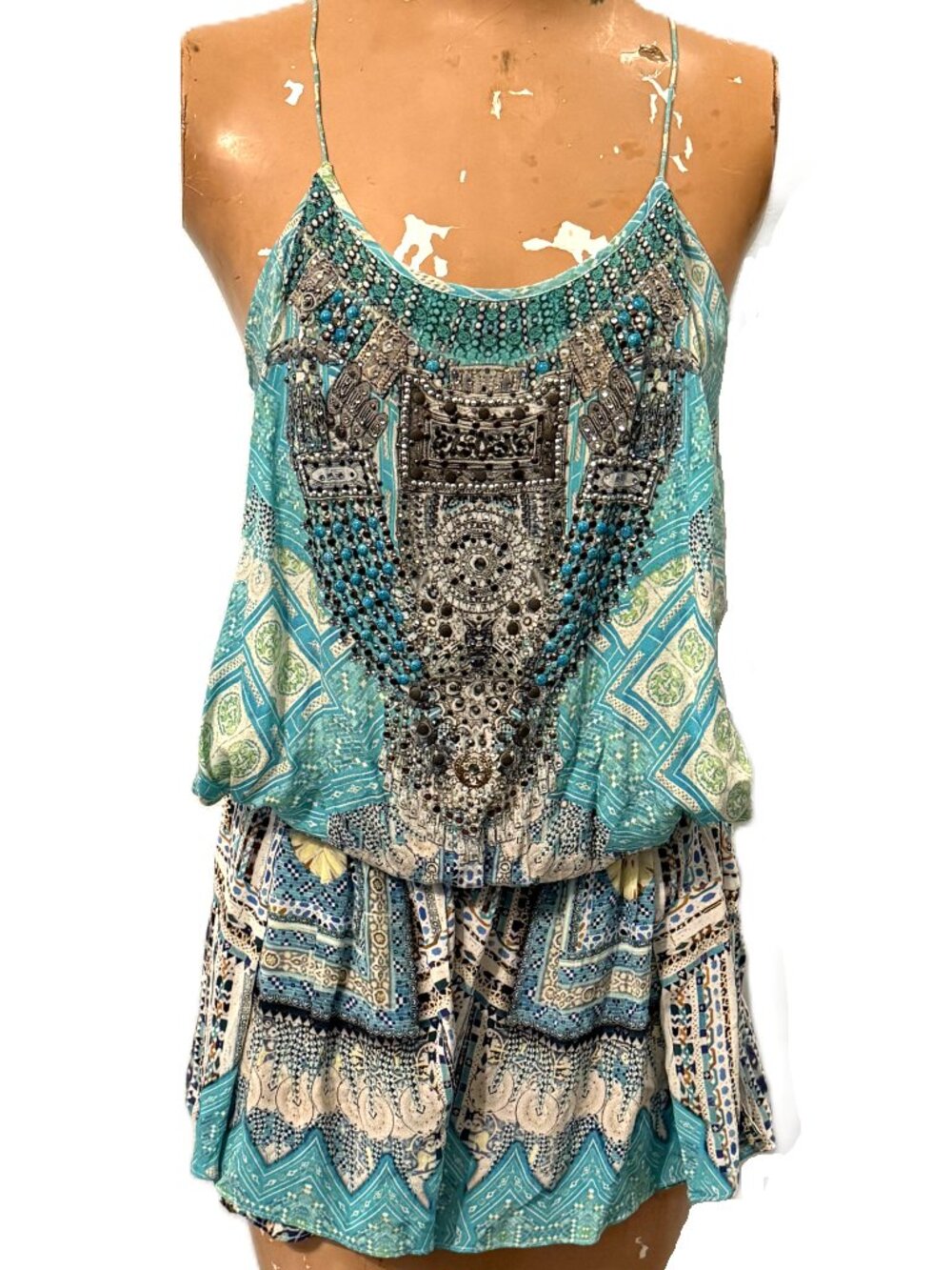 Camilla Boho Spaghetti Strap Top Shirt Tunic Dress Y2K Resort 1 McBling Silk